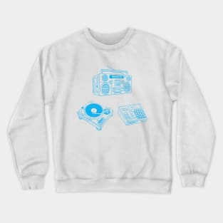 Boombox, Beat Maker, Turntable (Button Blue Lines) Analog / Music Crewneck Sweatshirt